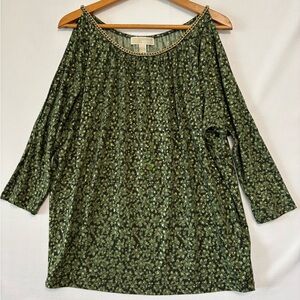 MICHAEL KORS Green Print Cold Shoulder Top Size Medium